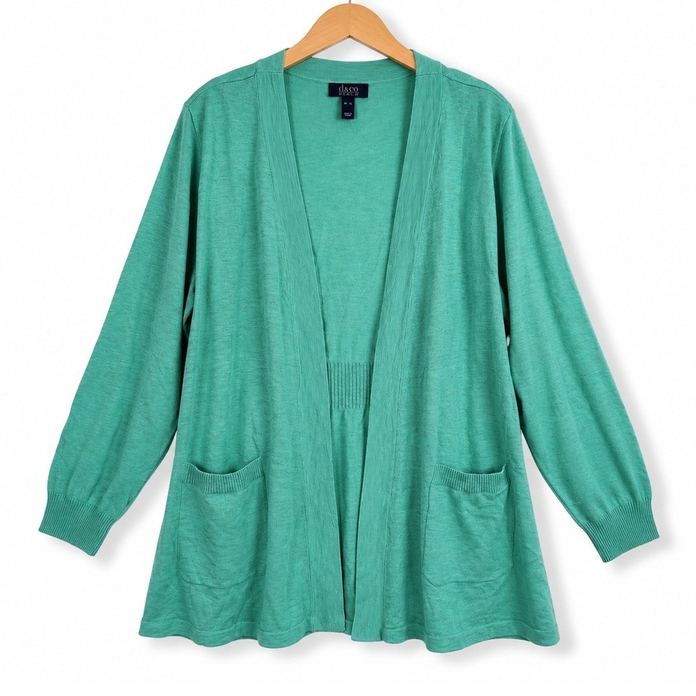 Denim & Co Beach Cardigan Womens XL Pool Blue Open Front Tunic Office A682229
